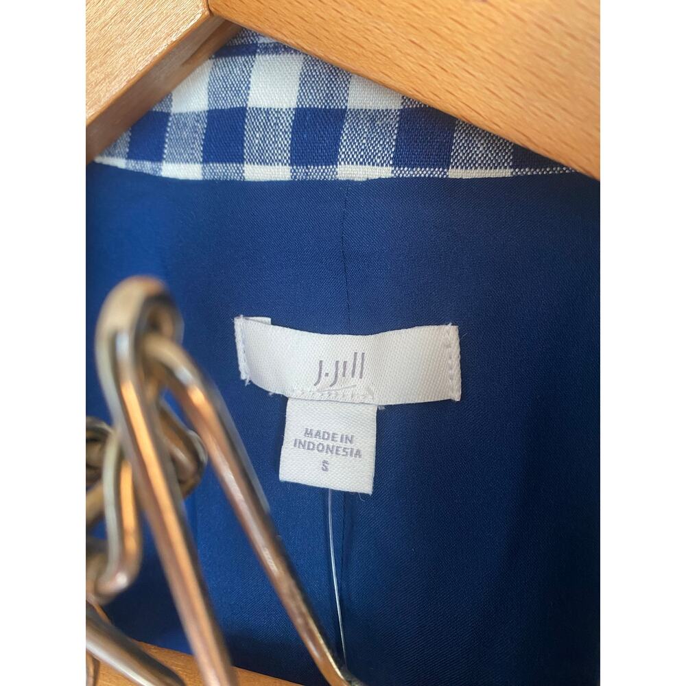 NWT J.Jill navy white gingham double breasted linen blend blazer sz S coastal - Picture 4 of 4